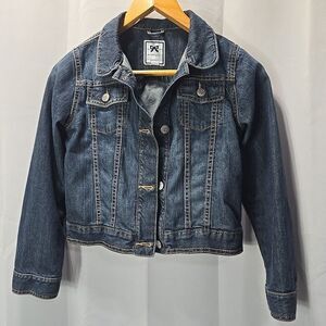 Gymboree Girls 10-12 Jean Jacket Button Up Dark Wash LS Pockets
